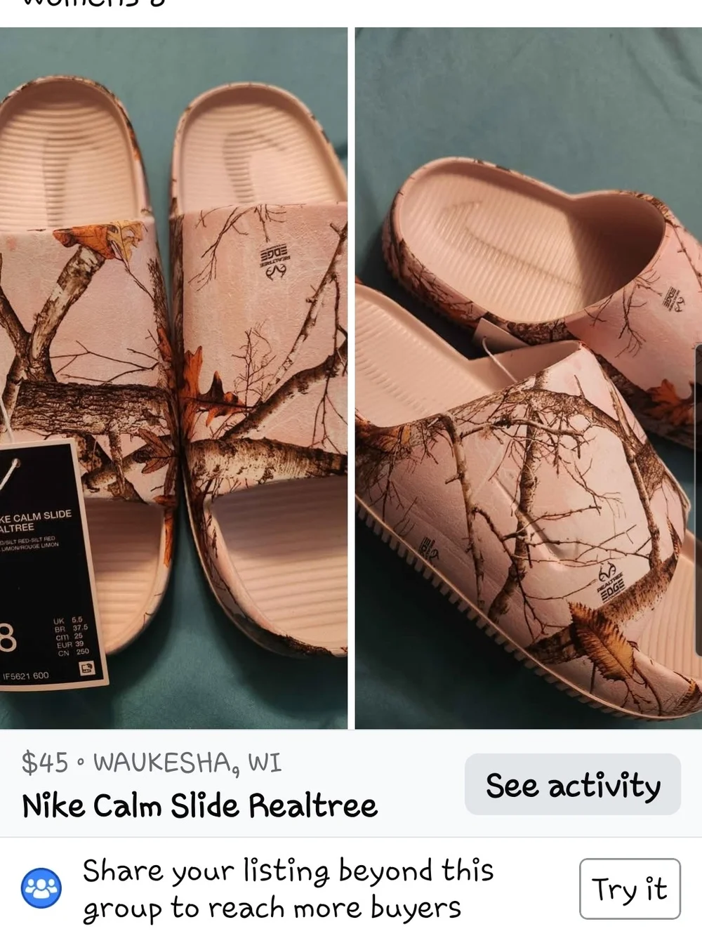 Nike Calm Slide Realtree Pink Camo Sandals